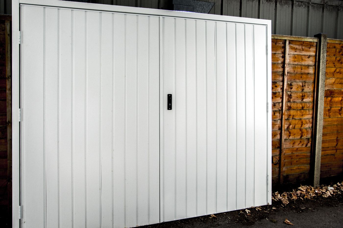 Fort Vertical Rib Side Hinged Garage Doors in White